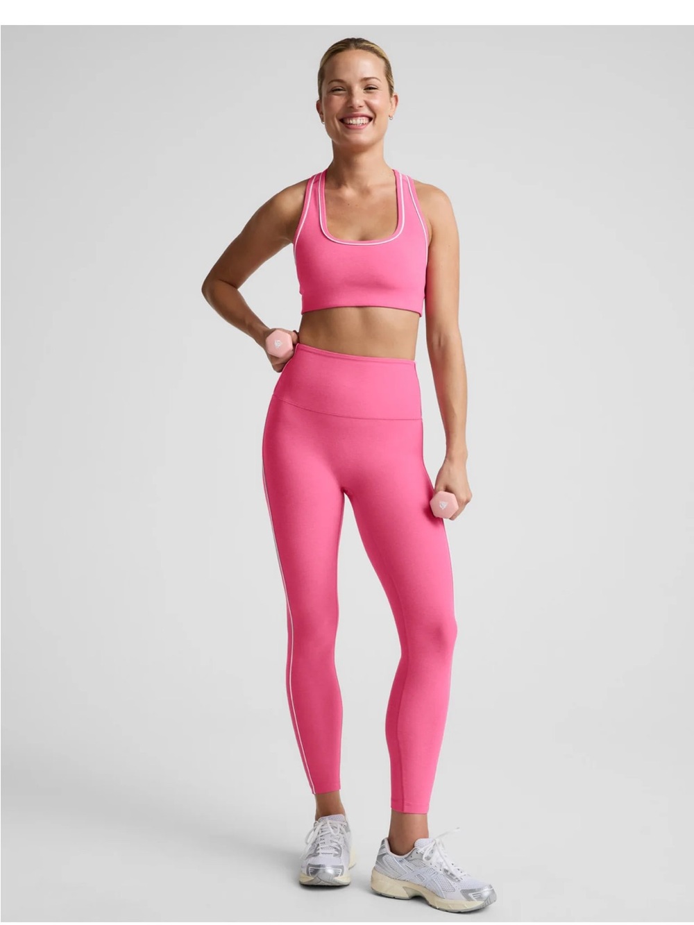Beyond Yoga Pink Spacedye™ Streamline Midi Legging and Sports Bra SET